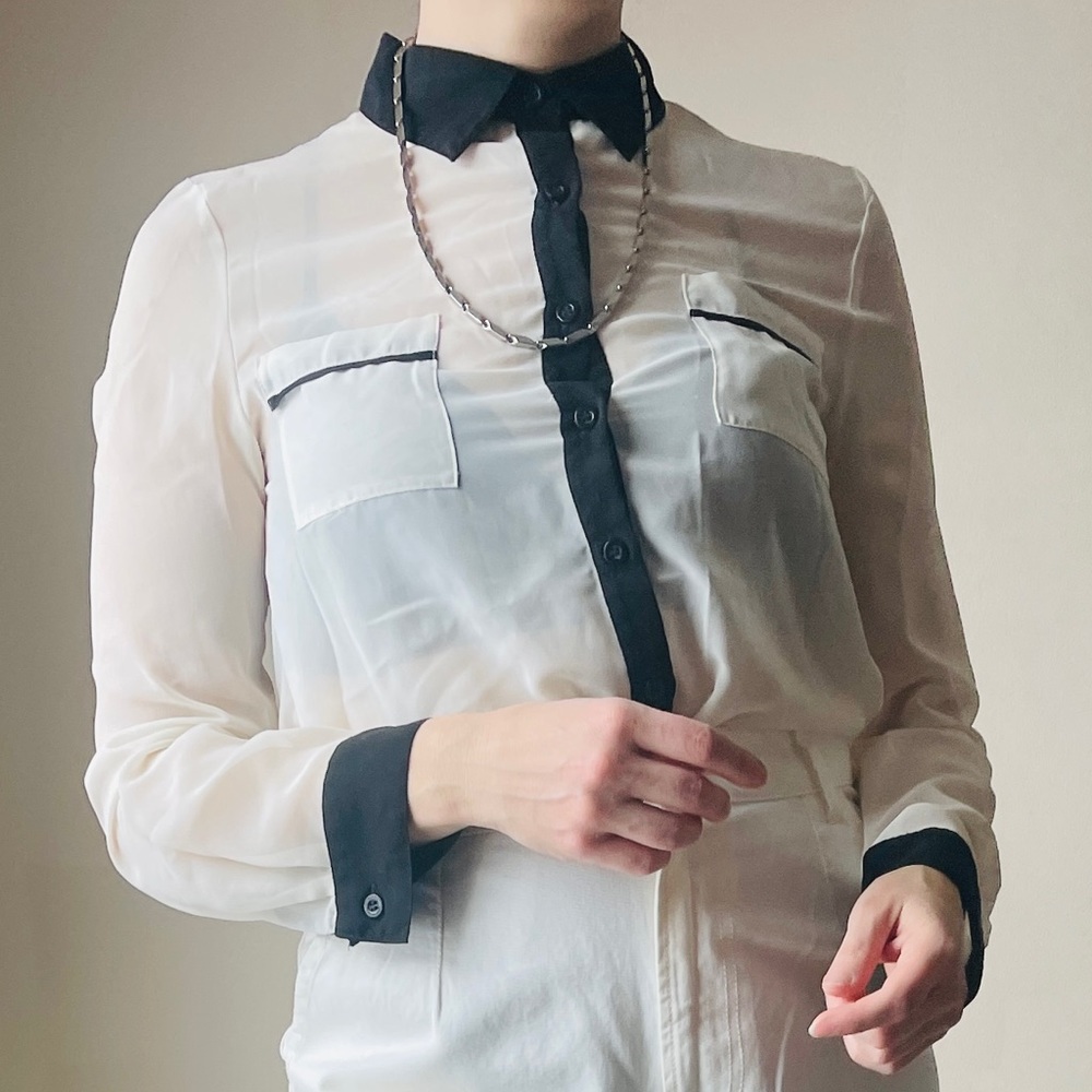 Black and white edgy / angular sheer button down